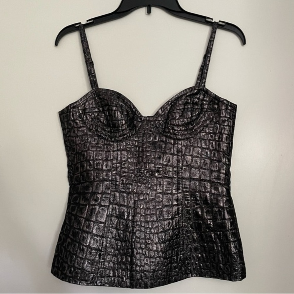 Trina Turk Silver Textured Bustier Top